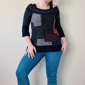 Free People Blue and Orange 3/4 Sleeve Sweater Size Xtra-Small